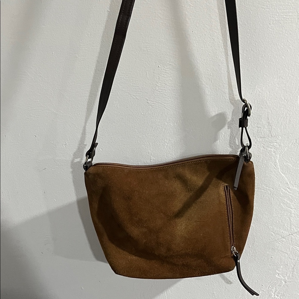 Elegant Brown Suede Crossbody Bag